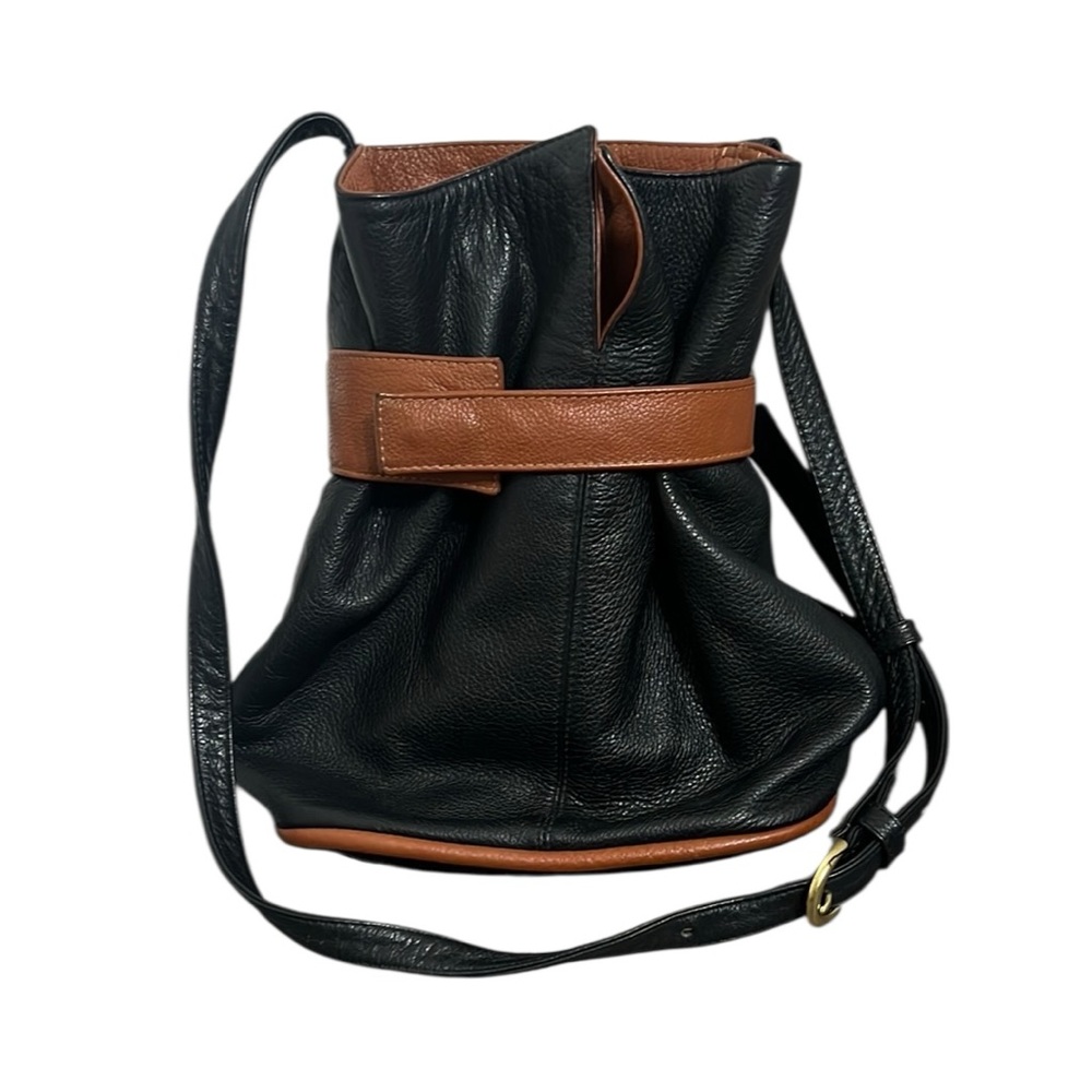 JP Ourse & Cie Leather Bucket Bag Black Brown Drawstring Crossbody Purse Y2K